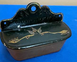 Antique Cast Iron Wall-Mount Match Holder with Floral Motif