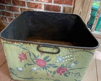 Vintage Hand-Painted Toleware Floral Log Bin or Coal Scuttle