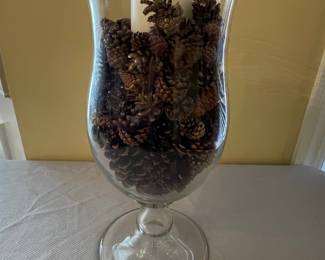 Large Clear Glass Hurricane Vase with Pedestal Base