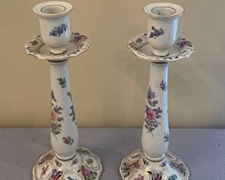 Pair Mid Century Dresden Germany Hand Painted Porcelain Candlesticks