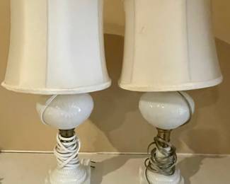 Pair of Vintage Milk Glass Boudoir Lamps