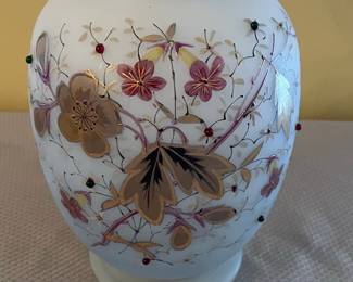 Victorian Bristol Glass Vase with Applied Enamel and Jewel Dots
