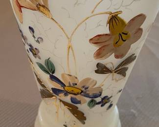 Victorian Bristol Glass Vase with Hand-Painted Floral Enamel