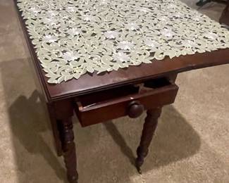 Victorian Walnut Drop-Leaf Side Table with Drawer and Barley Twist Legs