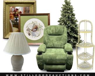 Arthur Court, Rowe pottery, Royal Doulton, costume jewelry, leather furniture, plung router, Norman Rockwell, Cantoni sofa, fans, Indian Head pennies, golf clubs, rugs, star wars collectibles, propane heaters, flat screen televisions, exercise equipment, and much more!
