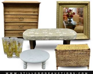 Pyrex, comic books, Riccar vacuum, Kate Spade, arcade game, Patricia Nash, Fostoria, antique books, Fitz & Floyd, Cuisinart, Churchill books, luggage, and much more!
