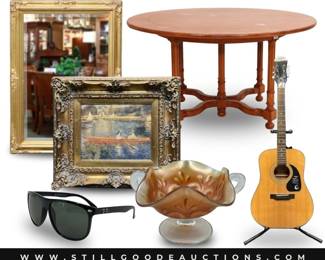 Wizard of Oz collectibles, acoustic guitar, hummels, Warren Kimble artwork, Easter decor, Peavy guitar, amplifier, games, mirrors, books, Henredon furniture, Canon Rebel camera, photo printer,  and much more!