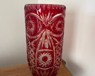 Vintage Cranberry Red Ruby Cut Crystal Vase