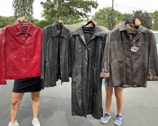 Leather jackets and coats in red, black and brown