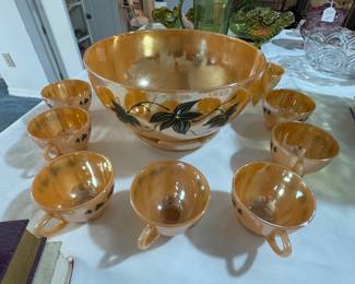 Fire King peach lustre punch bowl and cups-RARE!