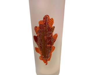 Vintage frosted glass highball Tumbler featuring an autumn Oak leaf design/