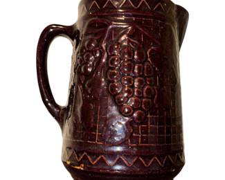 Vintage North Star Brown Glaze Stoneware Pitcher w/ grapes 
