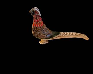 vintage hand-carved ceramic and enamel pheasant figurine made by Artesania Rinconada in Uruguay/signed