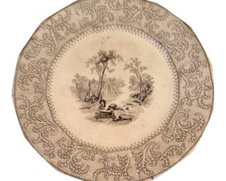 Antique English Staffordshire Brown Transferware 10.5 inch Bowl, Abbey Pattern