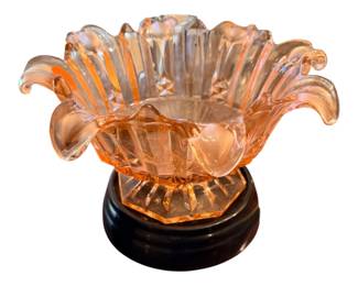 vintage Art Deco pressed glass centerpiece bowl, possibly produced by a European maker like Prismen-Brockwitz or a similar 1930s glassworks.