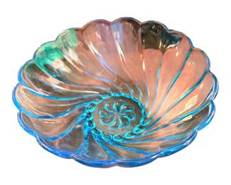Vintage Hazel Atlas Capri 4.5” Dish Bowl Swirl Aqua Blue Glass