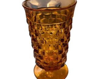vintage amber footed iced tea tumbler in the Whitehall cubist pattern by Indiana Glass / Colony
