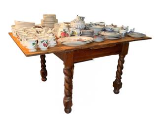 antique wooden table with distinctive barley twist legs