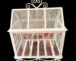 white metal and glass tabletop terrarium 