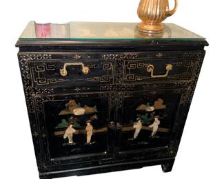 vintage black lacquer Chinese accent cabinet