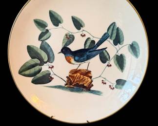 vintage "The Bluebird" collector plate from Gorham's Catesby Collection, featuring a classic Mark Catesby watercolor illustration accented with a delicate gold trim.