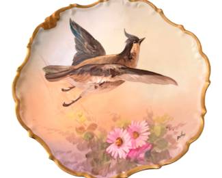 Antique Limoges Coronet Game Plate Hand Painted Bird In Flight 