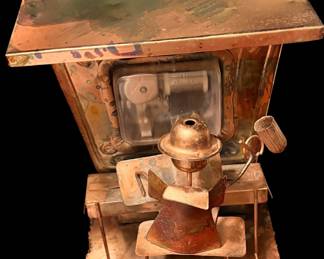 Vintage Metal Piano Player Sitting Music Box Copper Tone 6"H Works