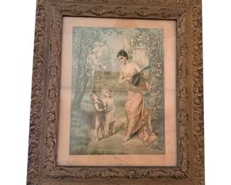 vintage framed art print titled "Sounds of Spring" after the 19th-century painting by Austrian-Czech artist Franz Lefler, set inside an ornate frame