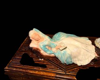 vintage reclining Victorian lady chalkware figurine, 