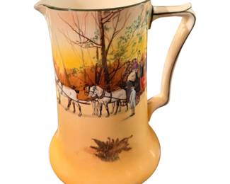 vintage Royal Doulton "Coaching Days" seriesware pitcher featuring an equestrian coaching scene designed by Victor Venner.