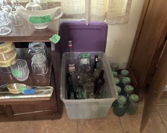 Antique bottles and Vintage canning jars with zinc lids