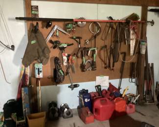 Gas and kerosene containers, hand and garden tools