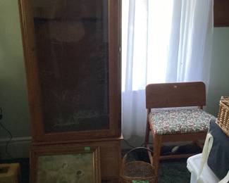 Locking gun cabinet, Vintage wooden accent chair with floral fabric cus