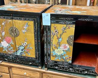 Pair of gold lacquered side cabinets/tables