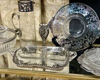 Every Lot Has A Silver Lining-collection of silverplate-accented glass serve ware 