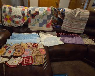 Quilts, vintage rugs. Handmade heatpads, other misc. Needlework