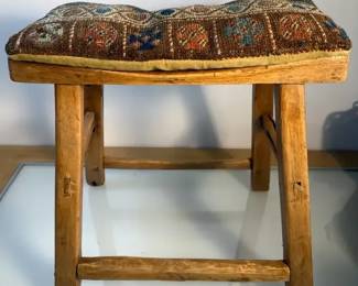 Vintage Saddle Seat Stool With Kilim Style Pillow
