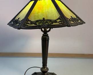 PLB Co Arts Crafts Period Slag Glass Table Lamp