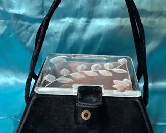 Carved Lucite And Velvet Handbag
