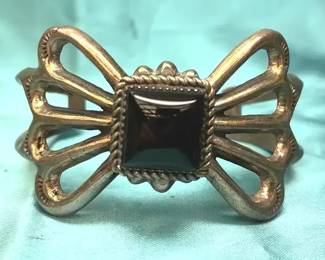 Cuff Bracelet With Onyx Center Stone