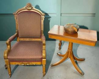 French Regency Style Open Arm Chair With Complementing Fliptop Swivel Table