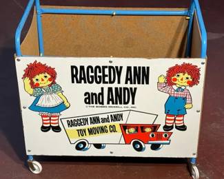 1970s Raggedy Ann and Andy Toy Moving Co. rolling toy cartbox