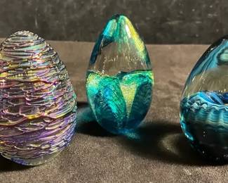 Blue, Green And Purple Egg Shaped Paperweights
