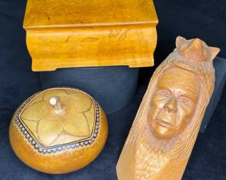 Folk Art Wood Carving, Lidded Box Gourd
