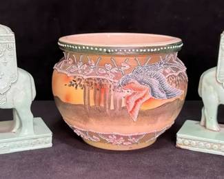 1923 LV Aronson Bookends Japanese Satsuma Cache Pot