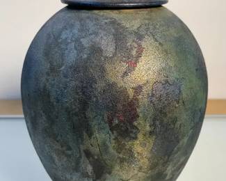 1995 Raku Ceramic Lidded Vase Signed Gibson