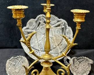 Four Light Candelabra Cut Crystal Bowl