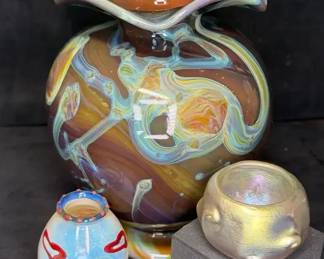 Tiffany LCT Signed Favrile Iridescent Art Glass Salt Cellar Other Glass