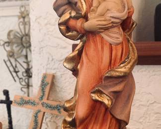 hand carved wooden Madonna and Child