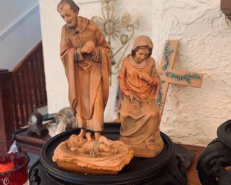 hand carved wooden and painted Nativity Set